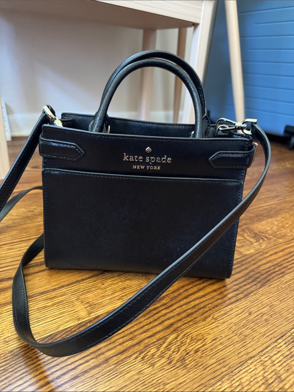 kate spade Black Saffiano Leather Mini Satchel with Crossbody Strap